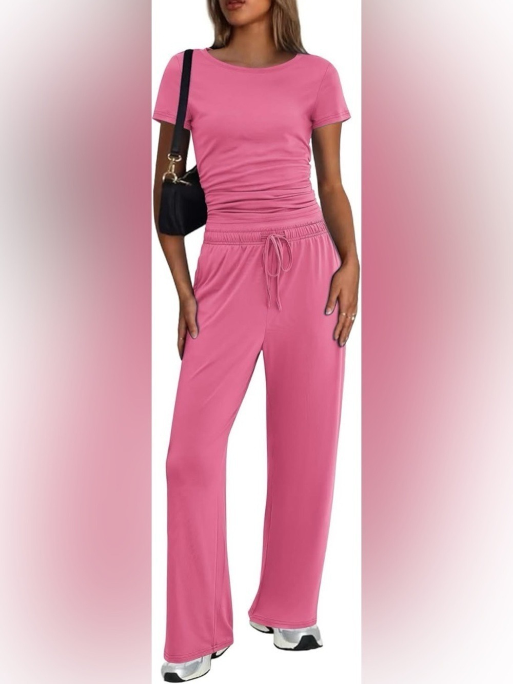 Ekouaer 2-piece Loungewear Set with Drawstring Wide-Leg Lounge Pants and Top